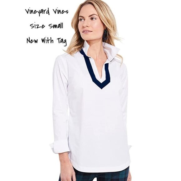 Vineyard Vines Tops - Vineyard Vines White Blouse Top - Collared V-Neck, Size Small, New With Tag